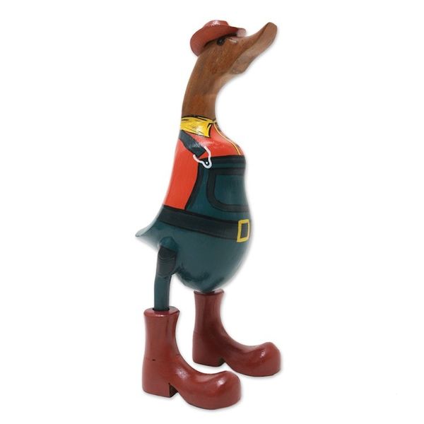 Alternate image for Hand-Crafted Bamboo Root and Teak Wood Farmer Duck Figurine Farmer Duck