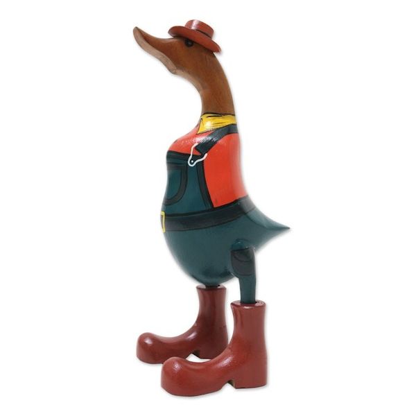 Alternate image for Hand-Crafted Bamboo Root and Teak Wood Farmer Duck Figurine Farmer Duck