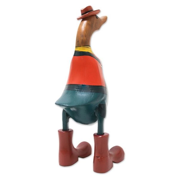 Alternate image for Hand-Crafted Bamboo Root and Teak Wood Farmer Duck Figurine Farmer Duck