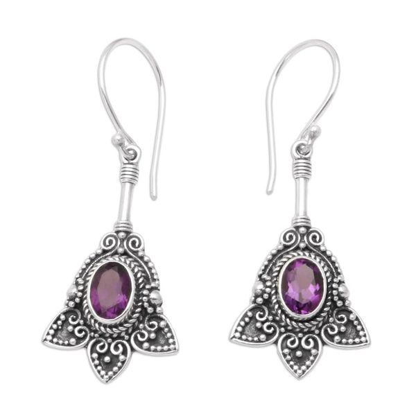 Alternate image for Balinese Sterling Silver and Amethyst Dangle Earrings Visionary Soul