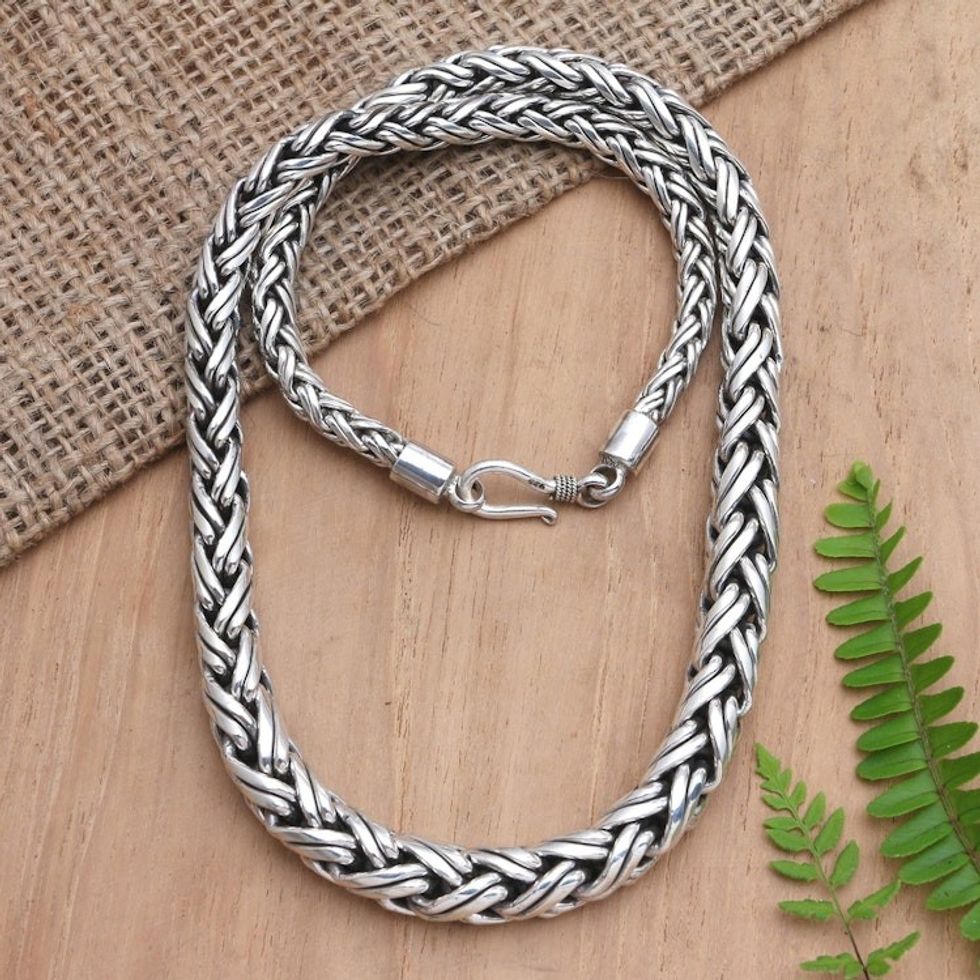 Men's Sterling Silver Wheat Chain Necklace 'Bright Young Thing'