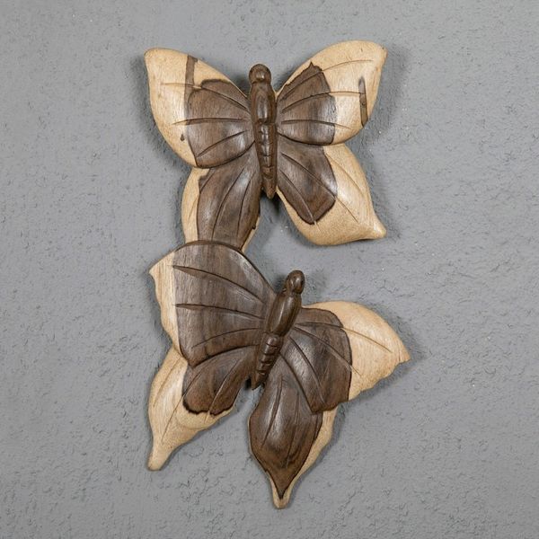 Alternate image for Balinese Hibiscus Wood Wall Art with Hand-Carved Butterflies Fly Butterfly