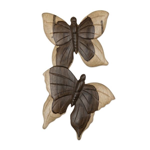Alternate image for Balinese Hibiscus Wood Wall Art with Hand-Carved Butterflies Fly Butterfly