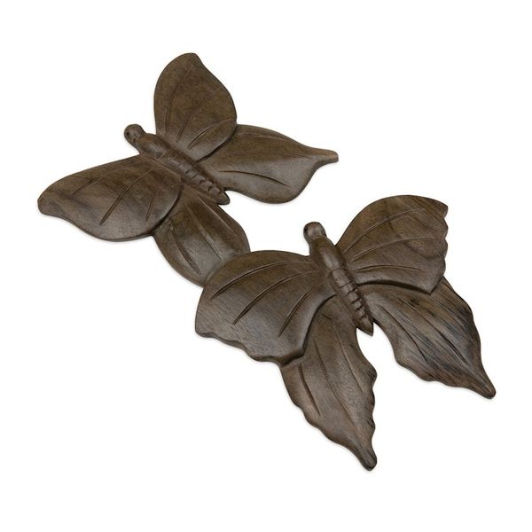 Alternate image for Balinese Hibiscus Wood Wall Art with Hand-Carved Butterflies Fly Butterfly