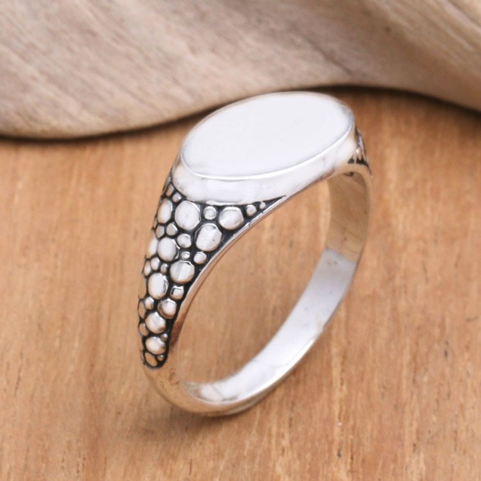 Bubble-Themed Sterling Silver Domed Ring from Bali 'Fine Ocean'