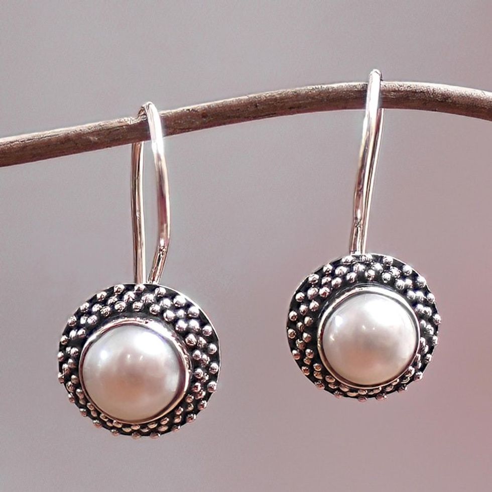 Sterling Silver Speckled Drop Earrings with Grey Pearls 'Pearly Specks'