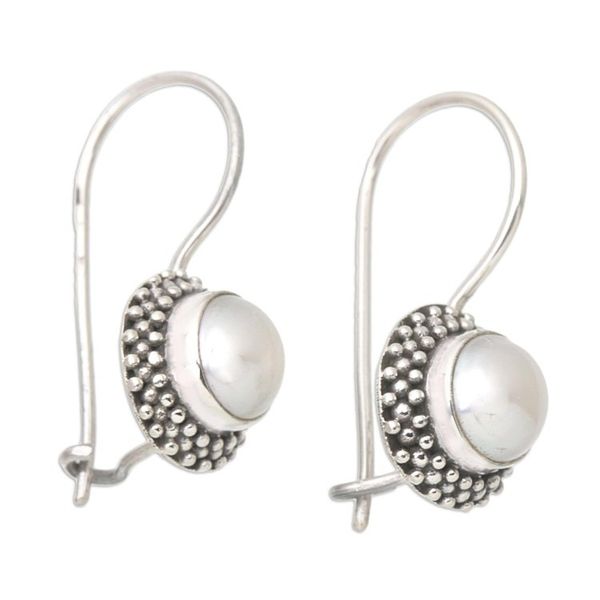Alternate image for Sterling Silver Speckled Drop Earrings with Grey Pearls Pearly Specks