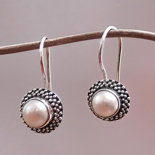 Alternate image for Sterling Silver Speckled Drop Earrings with Grey Pearls Pearly Specks