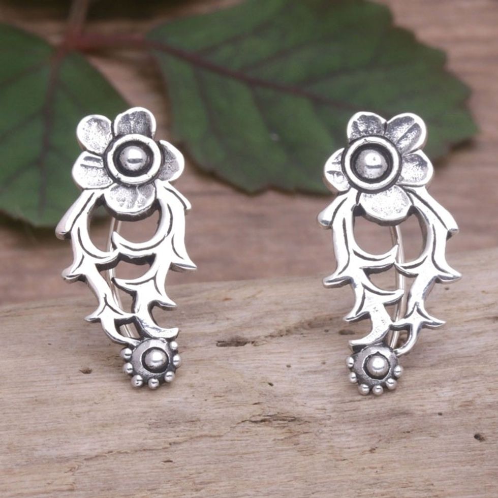 Floral Ear Climber Earrings Made from Sterling Silver 'Climbing Blooms'
