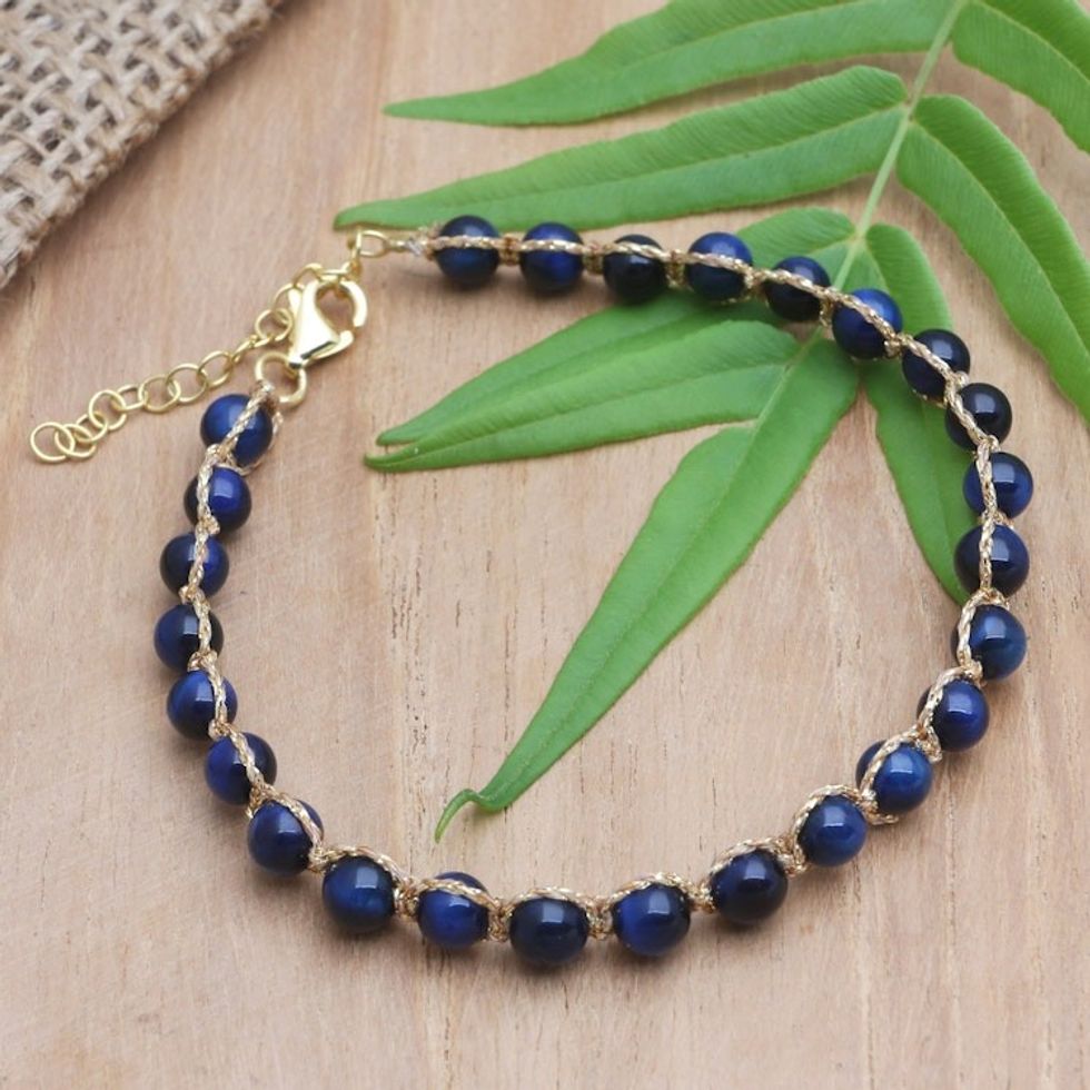 Artisan Crafted Blue Tiger's Eye Bracelet 'Blue and Gold'