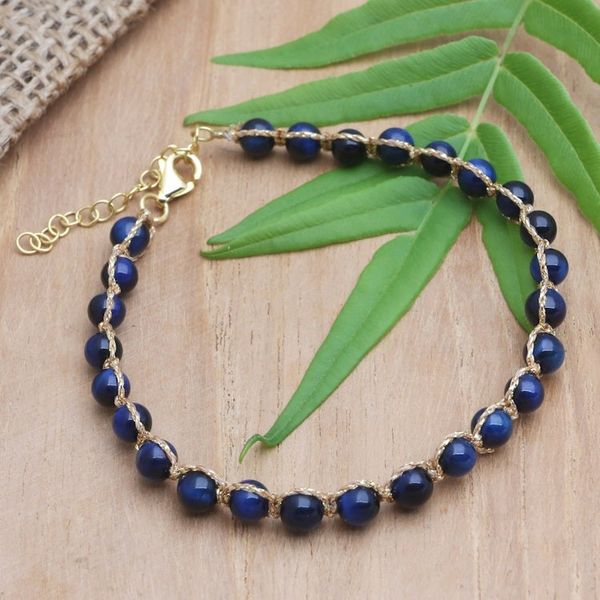 Alternate image for Artisan Crafted Blue Tigers Eye Bracelet Blue and Gold