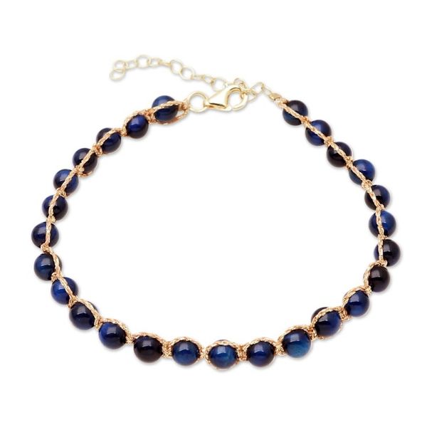 Alternate image for Artisan Crafted Blue Tigers Eye Bracelet Blue and Gold