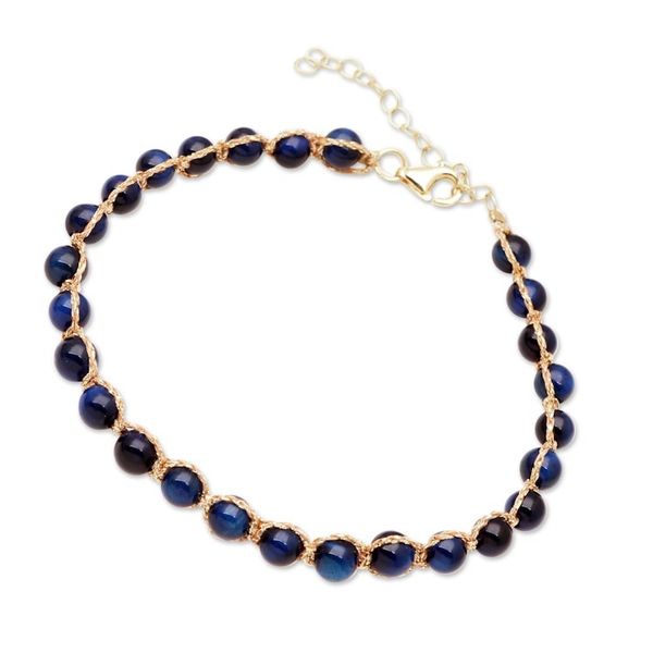 Alternate image for Artisan Crafted Blue Tigers Eye Bracelet Blue and Gold