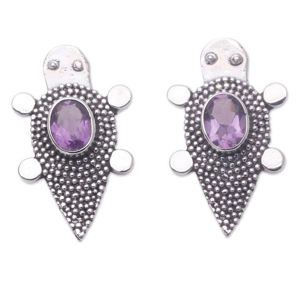 Alternate image for Sterling Silver Amethyst Tortoise Button Earrings Heavens Purple Tortoise