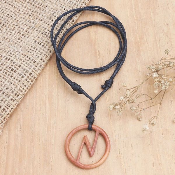 Alternate image for Mens Sawo Wood Bolt Pendant Necklace with Cotton Cord Balinese Bolt