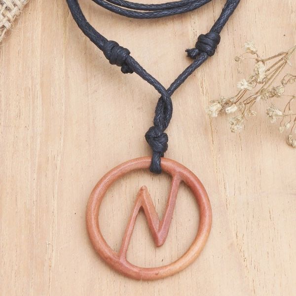 Alternate image for Mens Sawo Wood Bolt Pendant Necklace with Cotton Cord Balinese Bolt