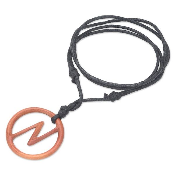 Alternate image for Mens Sawo Wood Bolt Pendant Necklace with Cotton Cord Balinese Bolt