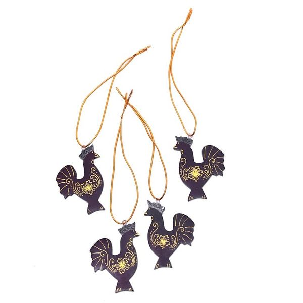 Alternate image for Set of 4 Mahogany Wood Hand-Painted Hen Ornaments Lovely Hens