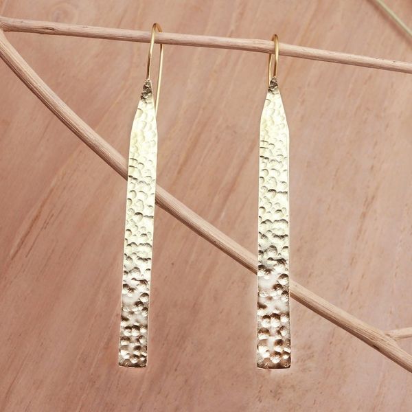 Alternate image for Gold-Plated Drop Earrings with Hammered Finish Wish You Were Here