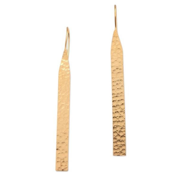Alternate image for Gold-Plated Drop Earrings with Hammered Finish Wish You Were Here