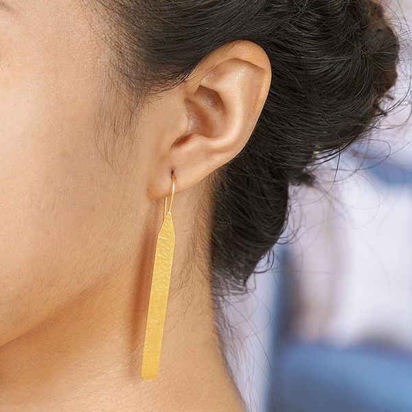 Alternate image for Gold-Plated Drop Earrings with Hammered Finish Wish You Were Here