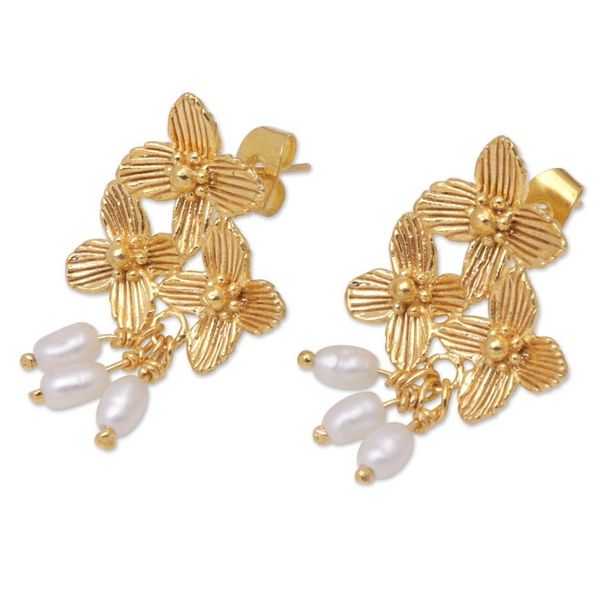 Alternate image for 22k Gold-Plated Dangle Earrings with Cultured Pearls Blooming Trinity