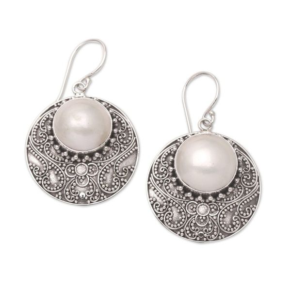 Alternate image for Balinese Sterling Silver Cultured Pearl Dangle Earrings Romance in Heaven