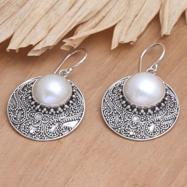 Alternate image for Balinese Sterling Silver Cultured Pearl Dangle Earrings Romance in Heaven