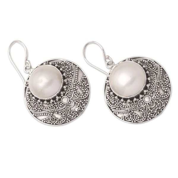 Alternate image for Balinese Sterling Silver Cultured Pearl Dangle Earrings Romance in Heaven