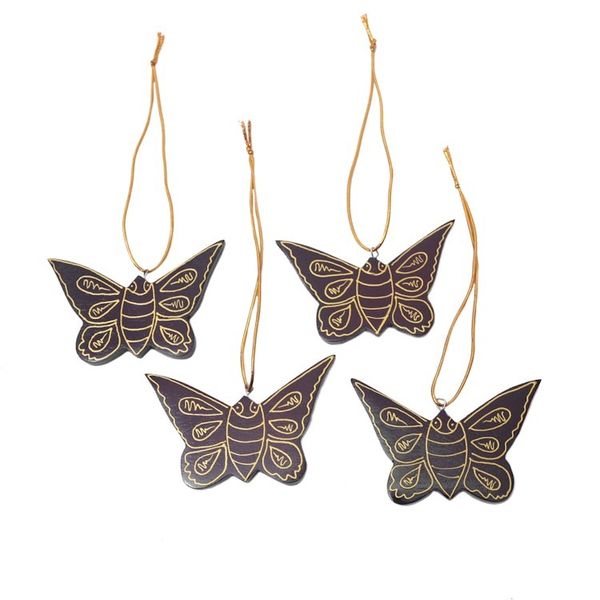 Alternate image for Set of 4 Mahogany Wood Butterfly Ornaments from Bali Charmed Butterflies