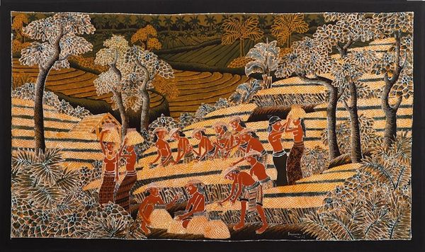 Alternate image for Unique Cotton Batik Rice Harvest Painting Bali Harvest Time