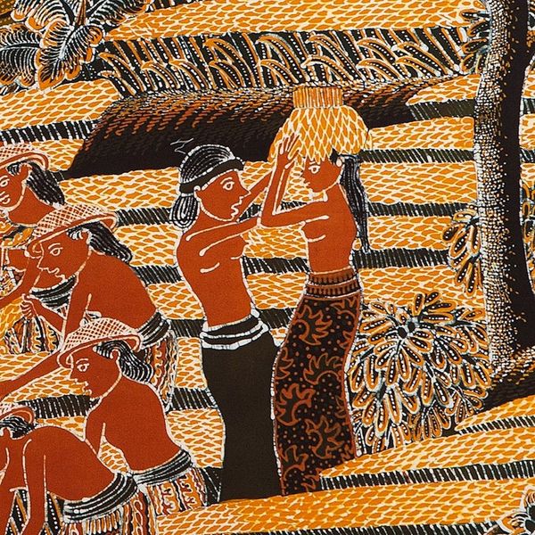 Alternate image for Unique Cotton Batik Rice Harvest Painting Bali Harvest Time