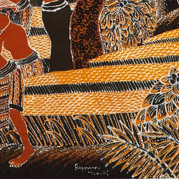 Alternate image for Unique Cotton Batik Rice Harvest Painting Bali Harvest Time