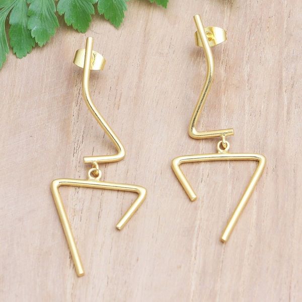 Alternate image for Hand Crafted Abstract 18k Gold-Plated Dangle Earrings Disconnected