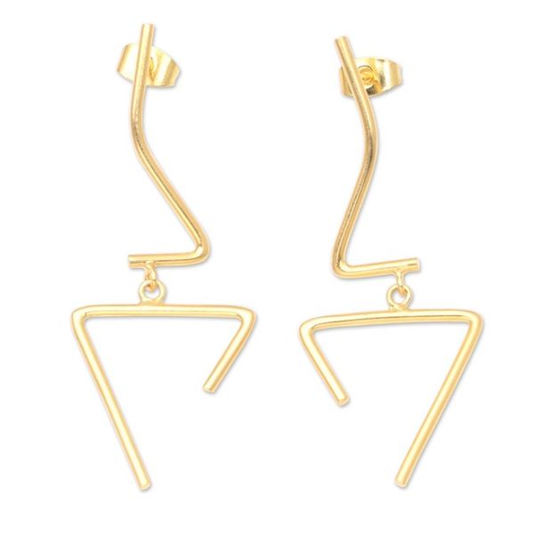 Alternate image for Hand Crafted Abstract 18k Gold-Plated Dangle Earrings Disconnected