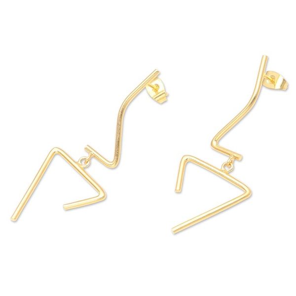 Alternate image for Hand Crafted Abstract 18k Gold-Plated Dangle Earrings Disconnected