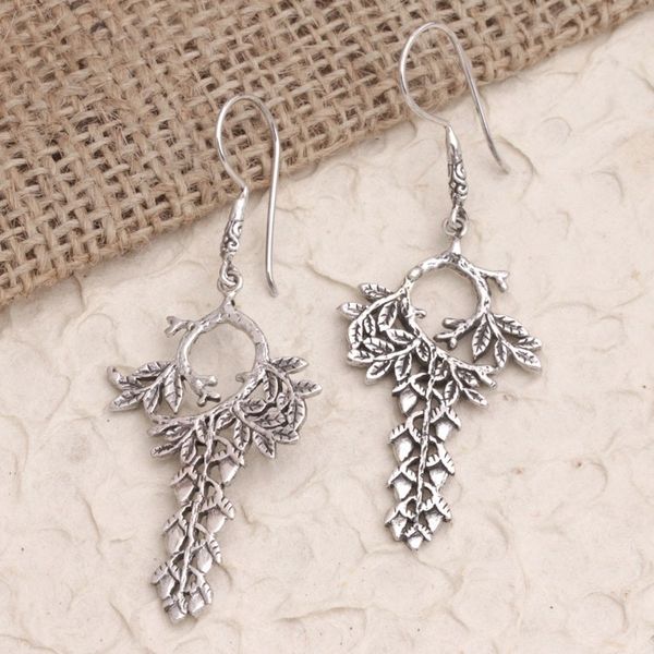 Alternate image for Leaf and Buds Sterling Silver Dangle Earrings from Bali Seed Garden