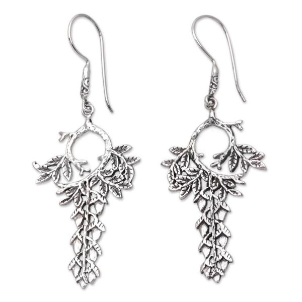 Alternate image for Leaf and Buds Sterling Silver Dangle Earrings from Bali Seed Garden