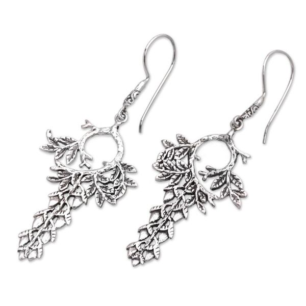 Alternate image for Leaf and Buds Sterling Silver Dangle Earrings from Bali Seed Garden