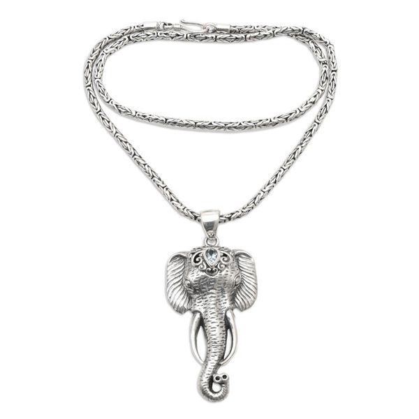 Alternate image for Mens Necklace with Blue Topaz and Elephant Pendant Serene Strength