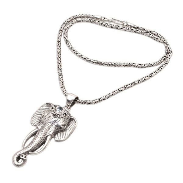 Alternate image for Mens Necklace with Blue Topaz and Elephant Pendant Serene Strength