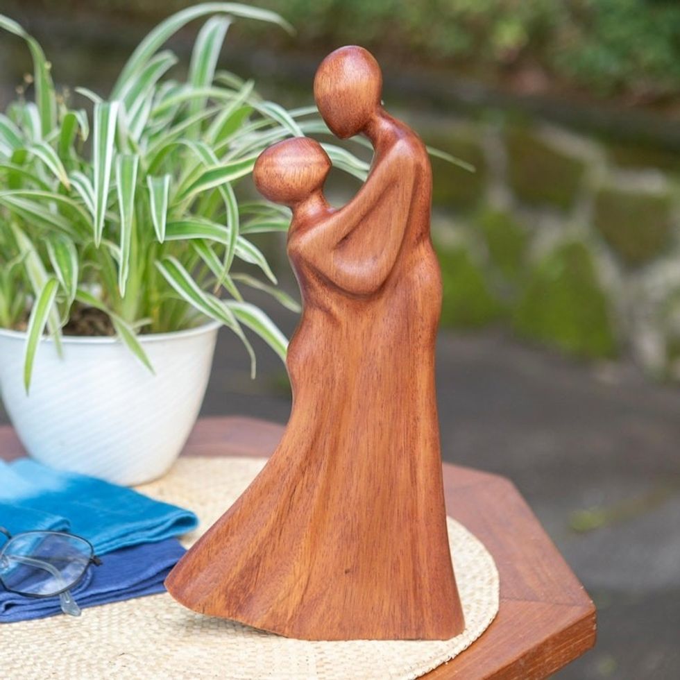 Hand Carved Suar Wood Wedding Statuette 'Unforgettable Moment'