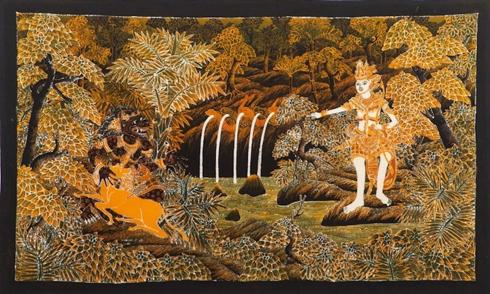 Unique Cotton Batik Ramayana Painting 'Lord Rama and the Golden Deer'