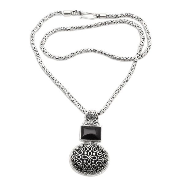 Alternate image for Artisan Crafted Onyx Pendant Necklace Dark Medallion