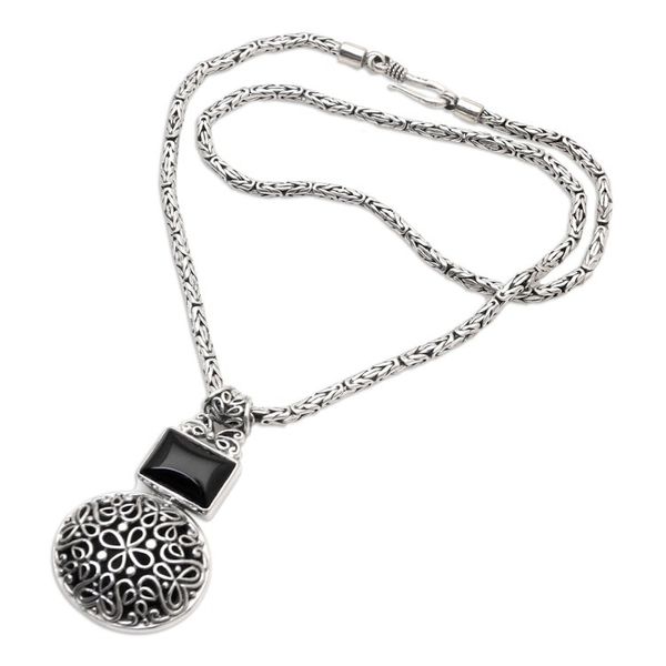 Alternate image for Artisan Crafted Onyx Pendant Necklace Dark Medallion