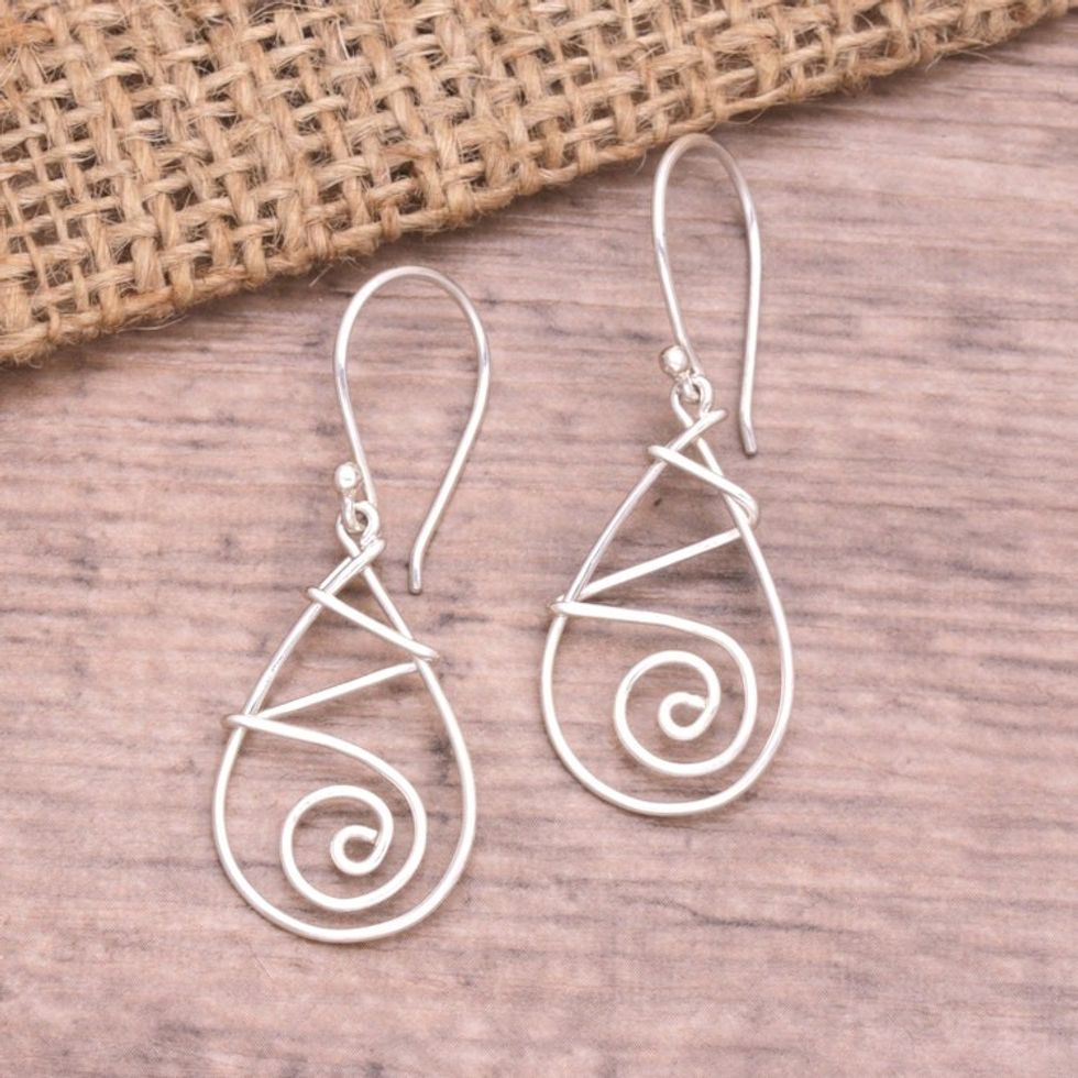 Sterling Silver Dangle Earrings Handcrafted in Bali 'Radiant Drop'