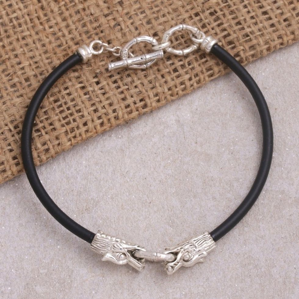 Men's Sterling Silver Pendant Bracelet with Dragons 'Sage Dragon'