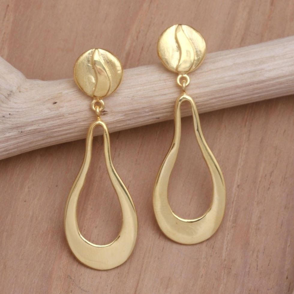 18k Gold-Plated Dangle Earrings 'Liquid Flame'