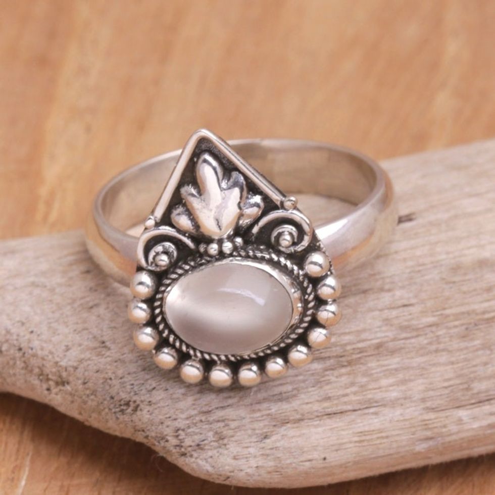 Sterling Silver Rainbow Moonstone Cocktail Ring from Bali 'Rainbow Crown'