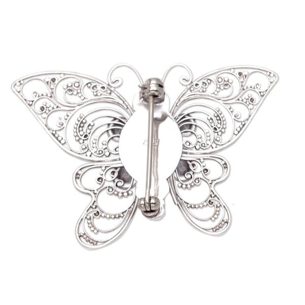 Alternate image for Sterling Silver Butterfly Filigree Brooch with Citrine Stone Glowing Butterfly